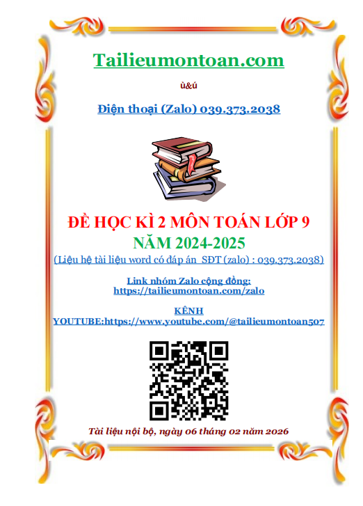 Đề học kì 2 môn toán lớp 9 năm học 2024-2025